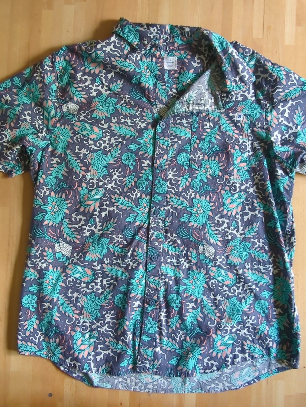 Hurley Tropical Shirt Mens‎ M Blue Floral Printed Button Up Cotton Blend Hawaii
